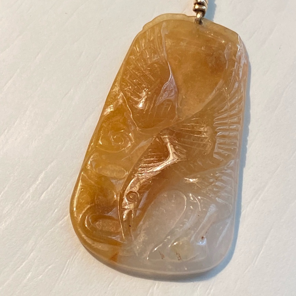 Natural Stone Carved Eagle and Snake Pendant